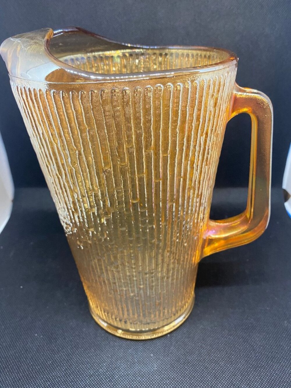 Jeanette Glass Marigold Carnival Glass Tree Bark 64 oz. Pitcher